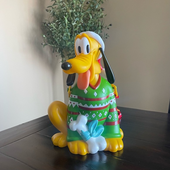 Disney Park Holiday Exclusive Pluto In Green Christmas Sweater Popcorn Bucket - Picture 1 of 10